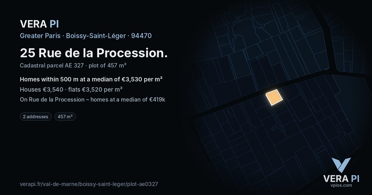 25 Rue de la Procession, Boissy-Saint-Léger at night – the plot lit, the parcels around coloured by the prices near them