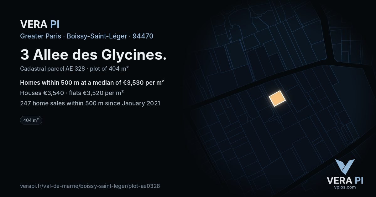 3 Allee des Glycines, Boissy-Saint-Léger at night – the plot lit, the parcels around coloured by the prices near them