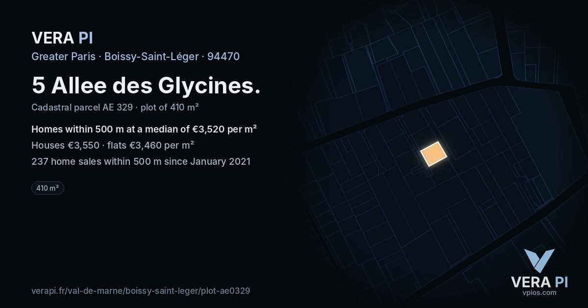 5 Allee des Glycines, Boissy-Saint-Léger at night – the plot lit, the parcels around coloured by the prices near them