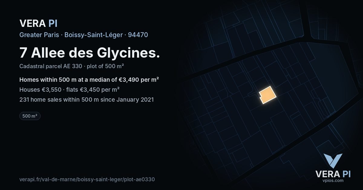 7 Allee des Glycines, Boissy-Saint-Léger at night – the plot lit, the parcels around coloured by the prices near them