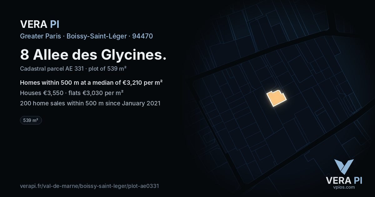 8 Allee des Glycines, Boissy-Saint-Léger at night – the plot lit, the parcels around coloured by the prices near them