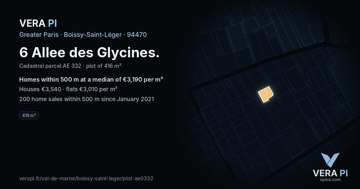6 Allee des Glycines, Boissy-Saint-Léger at night – the plot lit, the parcels around coloured by the prices near them
