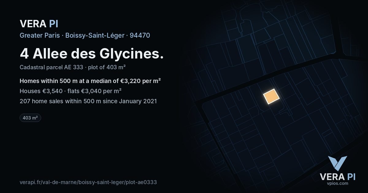 4 Allee des Glycines, Boissy-Saint-Léger at night – the plot lit, the parcels around coloured by the prices near them