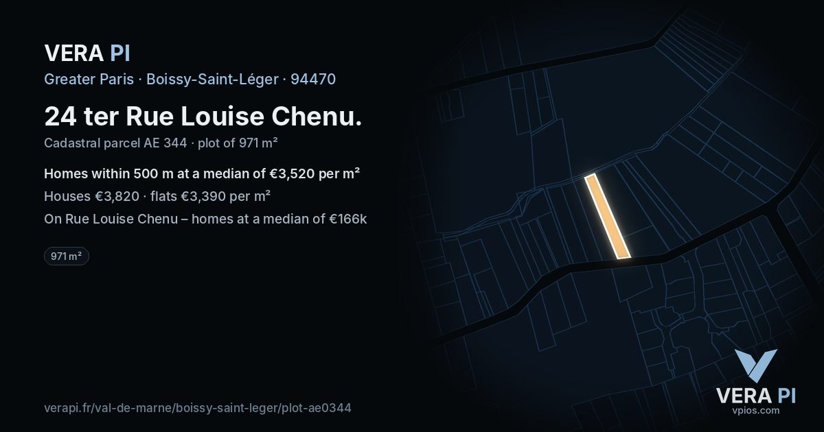 24 ter Rue Louise Chenu, Boissy-Saint-Léger at night – the plot lit, the parcels around coloured by the prices near them