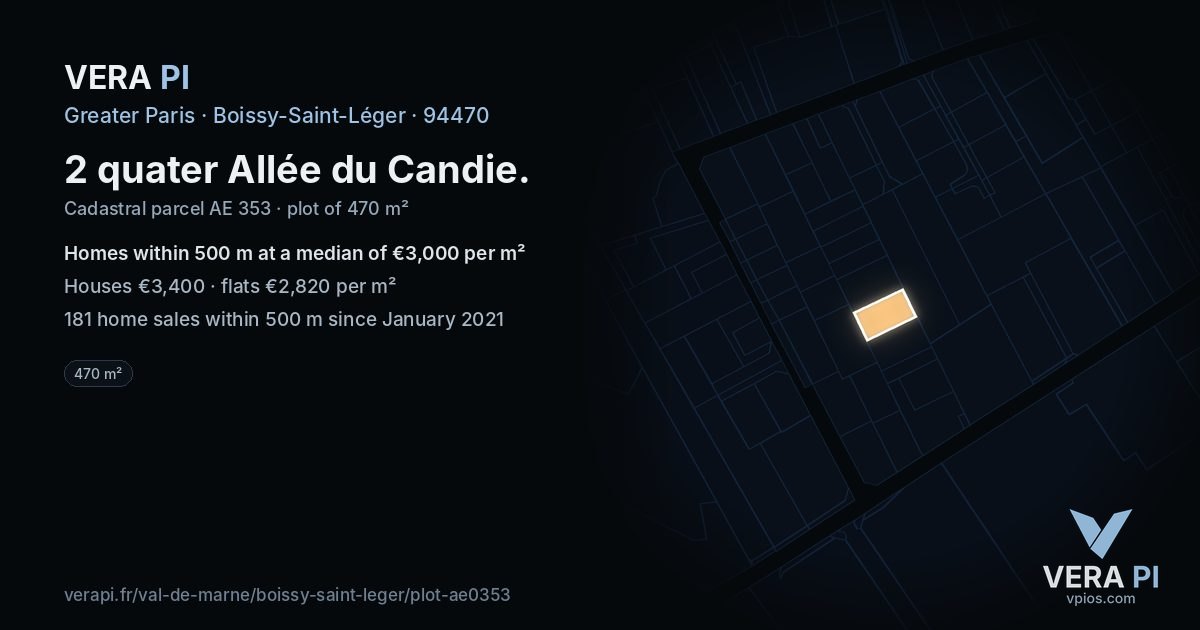 2 quater Allée du Candie, Boissy-Saint-Léger at night – the plot lit, the parcels around coloured by the prices near them