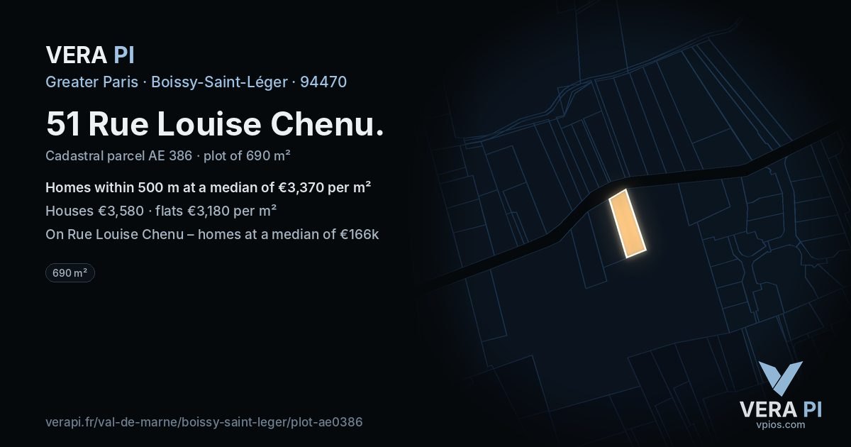 51 Rue Louise Chenu, Boissy-Saint-Léger at night – the plot lit, the parcels around coloured by the prices near them