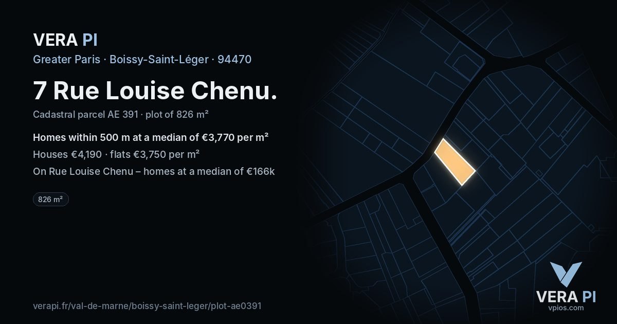 7 Rue Louise Chenu, Boissy-Saint-Léger at night – the plot lit, the parcels around coloured by the prices near them