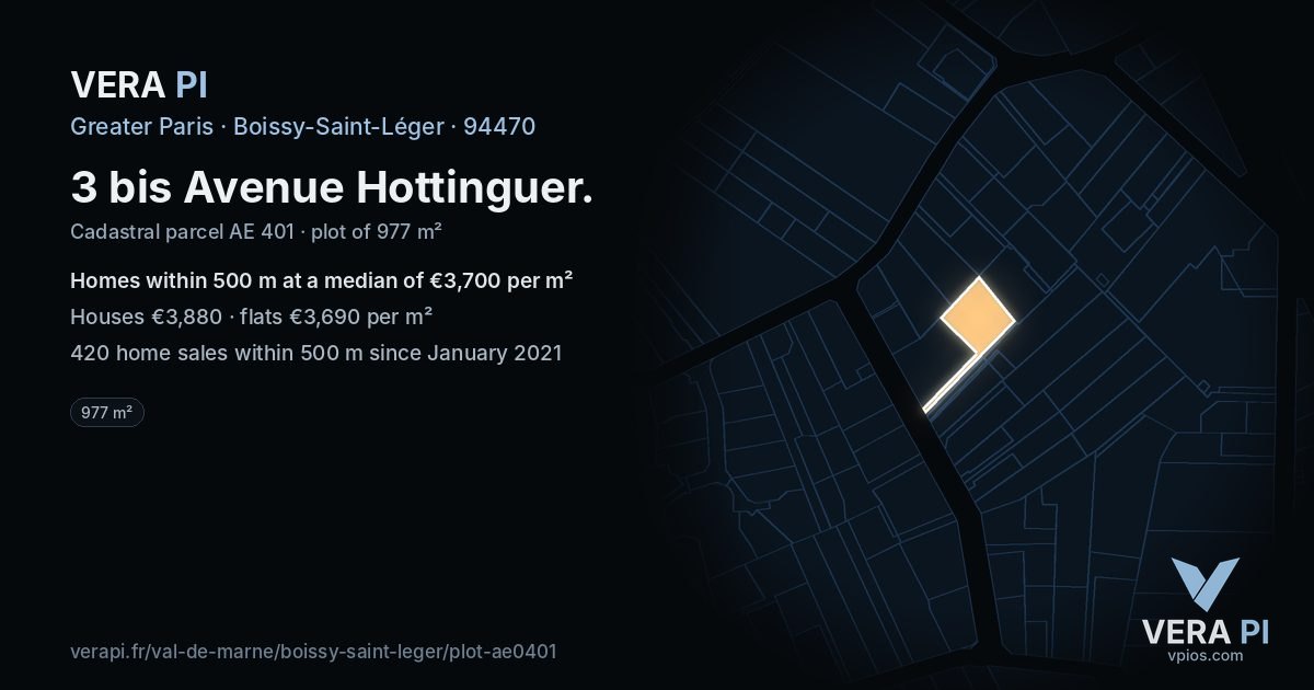 3 bis Avenue Hottinguer, Boissy-Saint-Léger at night – the plot lit, the parcels around coloured by the prices near them