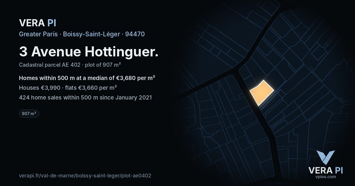 3 Avenue Hottinguer, Boissy-Saint-Léger at night – the plot lit, the parcels around coloured by the prices near them