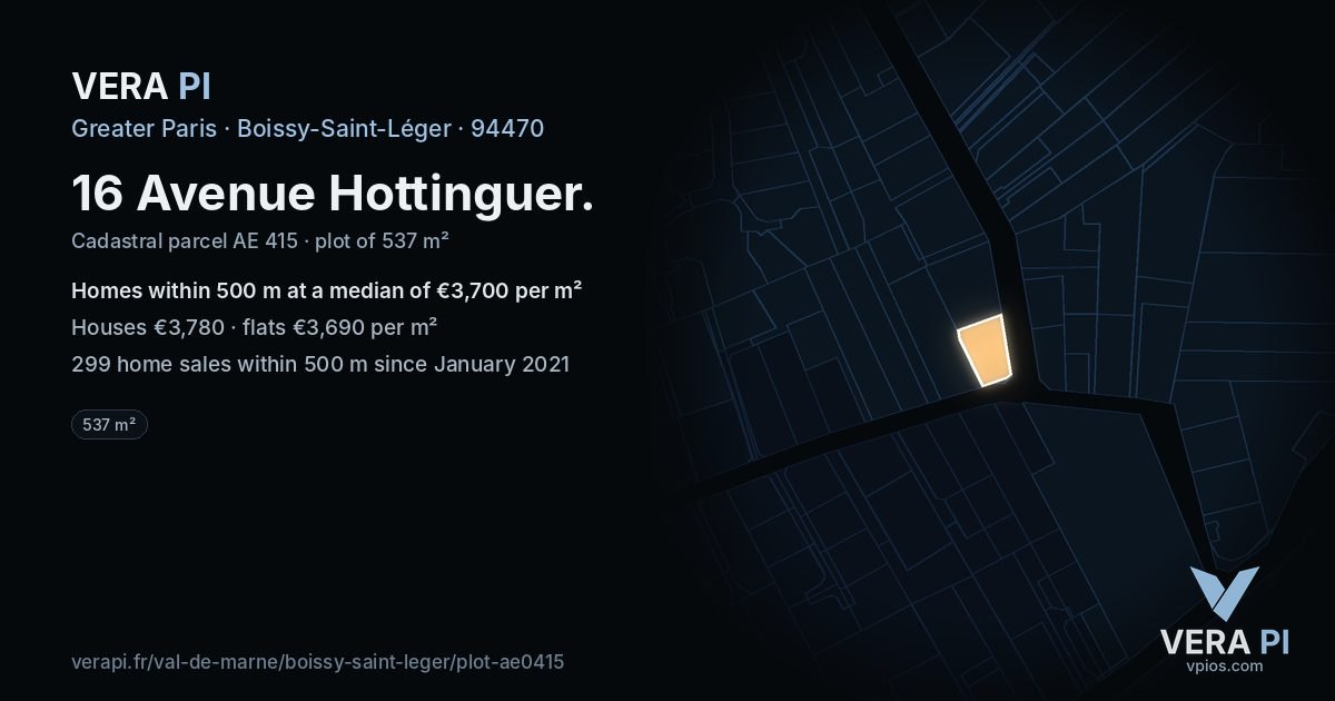 16 Avenue Hottinguer, Boissy-Saint-Léger at night – the plot lit, the parcels around coloured by the prices near them