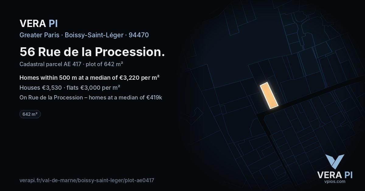 56 Rue de la Procession, Boissy-Saint-Léger at night – the plot lit, the parcels around coloured by the prices near them