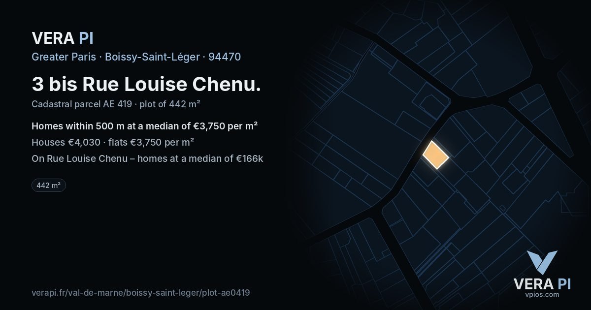 3 bis Rue Louise Chenu, Boissy-Saint-Léger at night – the plot lit, the parcels around coloured by the prices near them