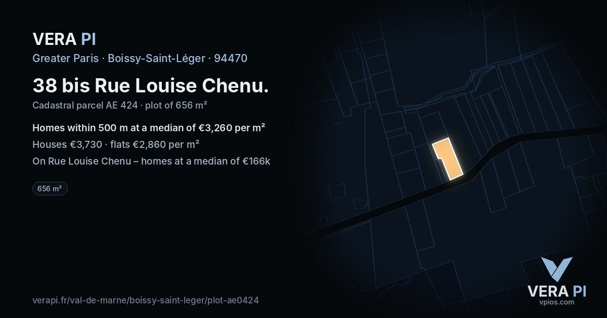 38 bis Rue Louise Chenu, Boissy-Saint-Léger at night – the plot lit, the parcels around coloured by the prices near them