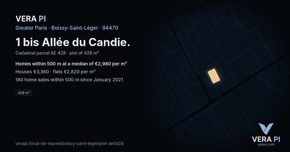 1 bis Allée du Candie, Boissy-Saint-Léger at night – the plot lit, the parcels around coloured by the prices near them