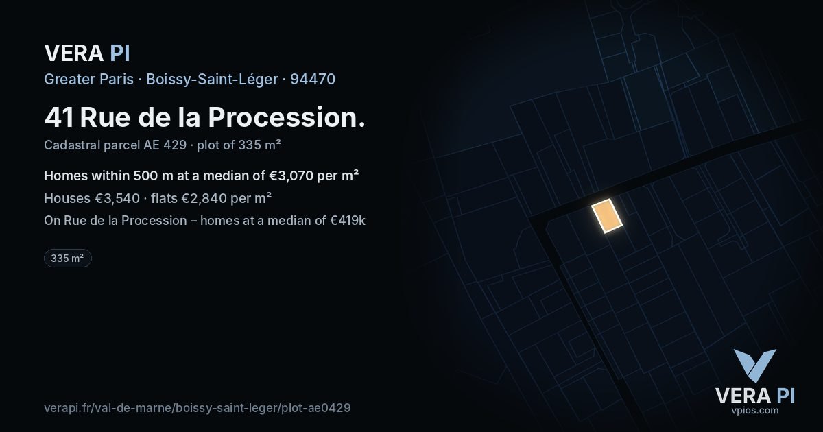 41 Rue de la Procession, Boissy-Saint-Léger at night – the plot lit, the parcels around coloured by the prices near them
