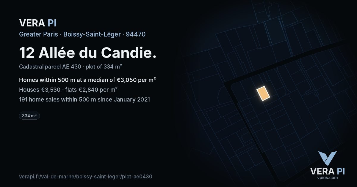 12 Allée du Candie, Boissy-Saint-Léger at night – the plot lit, the parcels around coloured by the prices near them