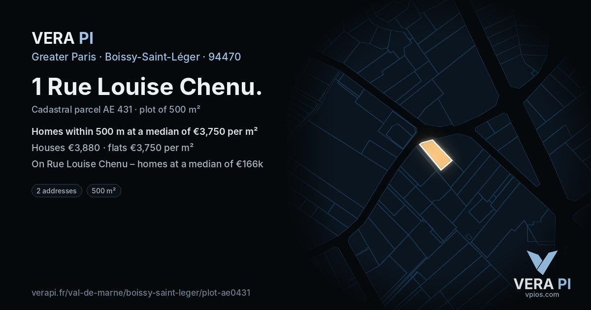 1 Rue Louise Chenu, Boissy-Saint-Léger at night – the plot lit, the parcels around coloured by the prices near them