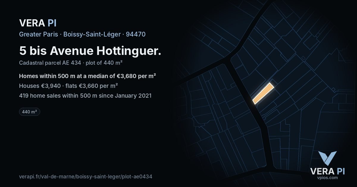 5 bis Avenue Hottinguer, Boissy-Saint-Léger at night – the plot lit, the parcels around coloured by the prices near them