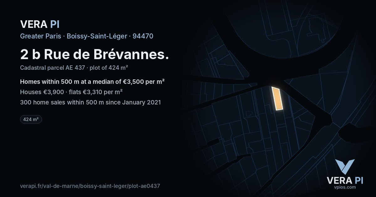 2 b Rue de Brévannes, Boissy-Saint-Léger at night – the plot lit, the parcels around coloured by the prices near them