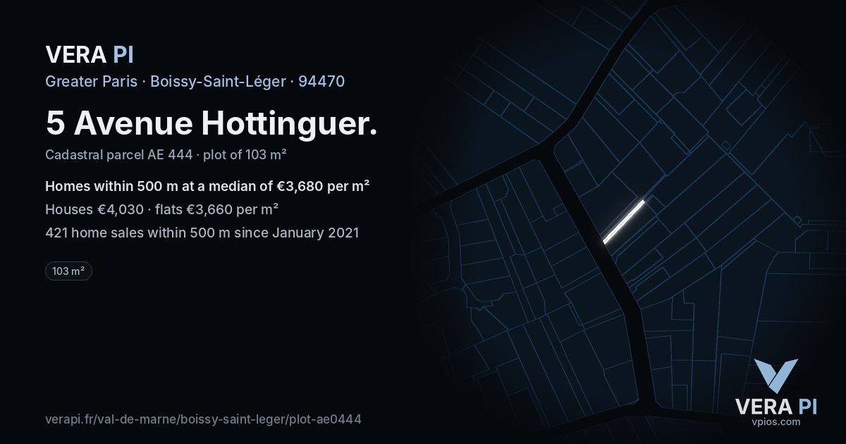5 Avenue Hottinguer, Boissy-Saint-Léger at night – the plot lit, the parcels around coloured by the prices near them