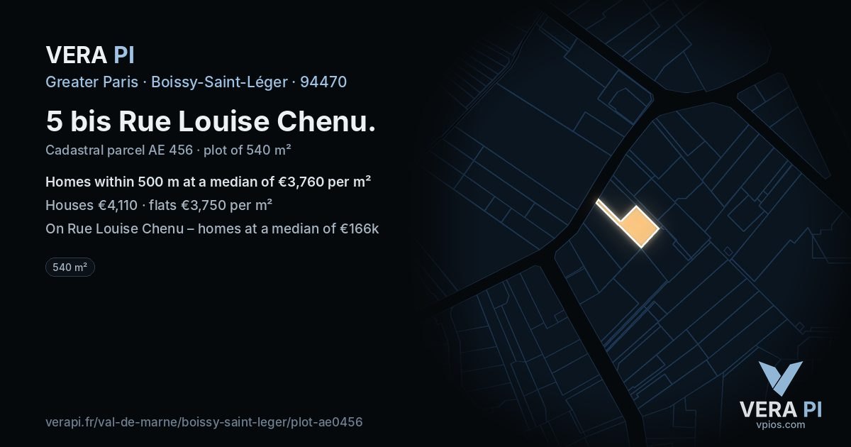 5 bis Rue Louise Chenu, Boissy-Saint-Léger at night – the plot lit, the parcels around coloured by the prices near them