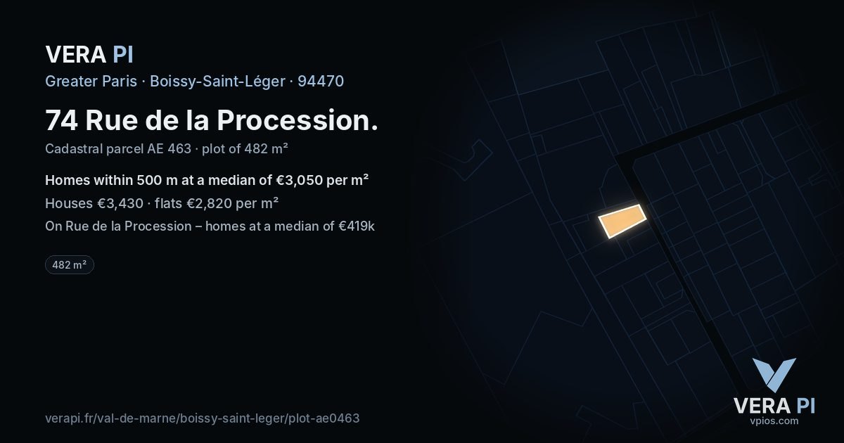 74 Rue de la Procession, Boissy-Saint-Léger at night – the plot lit, the parcels around coloured by the prices near them