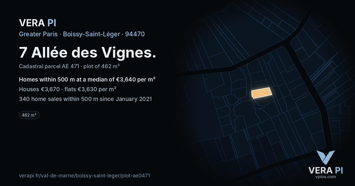 7 Allée des Vignes, Boissy-Saint-Léger at night – the plot lit, the parcels around coloured by the prices near them