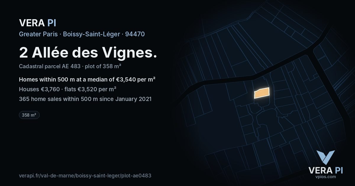 2 Allée des Vignes, Boissy-Saint-Léger at night – the plot lit, the parcels around coloured by the prices near them