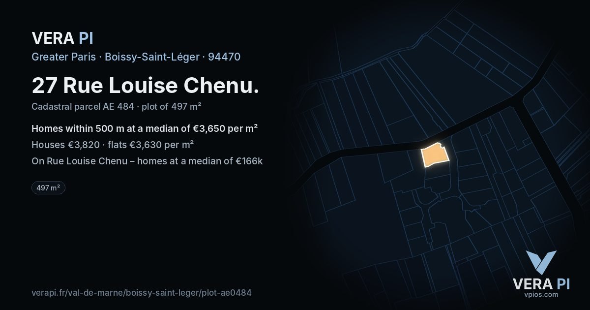 27 Rue Louise Chenu, Boissy-Saint-Léger at night – the plot lit, the parcels around coloured by the prices near them