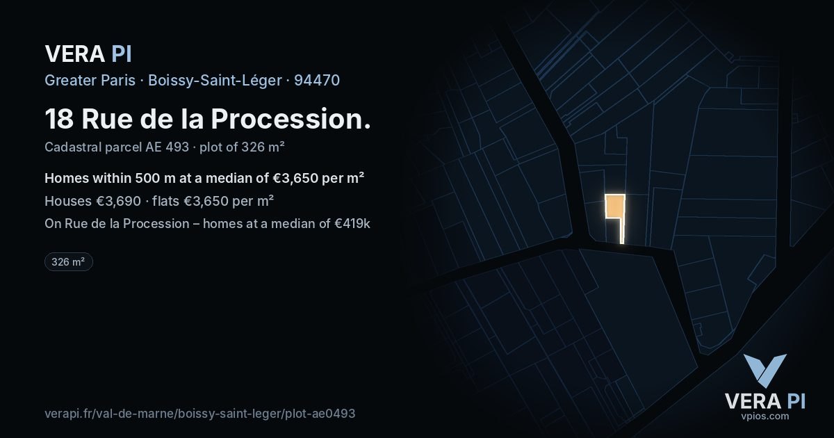 18 Rue de la Procession, Boissy-Saint-Léger at night – the plot lit, the parcels around coloured by the prices near them