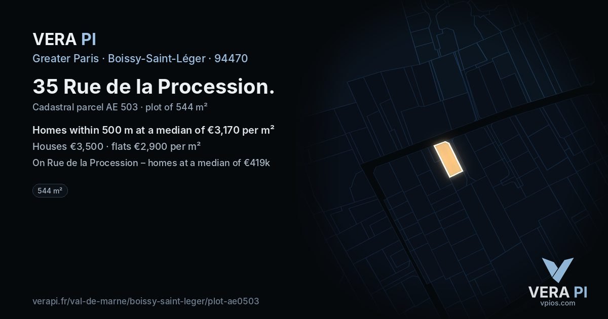 35 Rue de la Procession, Boissy-Saint-Léger at night – the plot lit, the parcels around coloured by the prices near them
