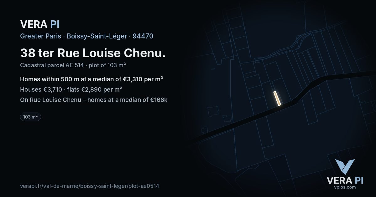 38 ter Rue Louise Chenu, Boissy-Saint-Léger at night – the plot lit, the parcels around coloured by the prices near them