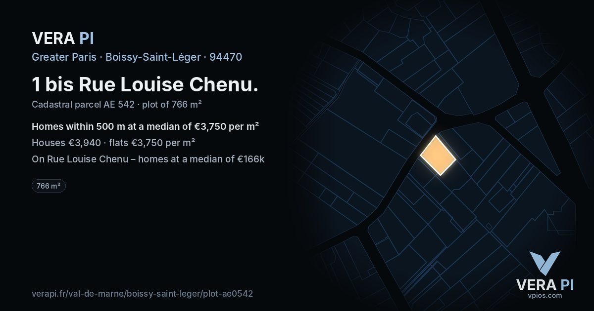 1 bis Rue Louise Chenu, Boissy-Saint-Léger at night – the plot lit, the parcels around coloured by the prices near them
