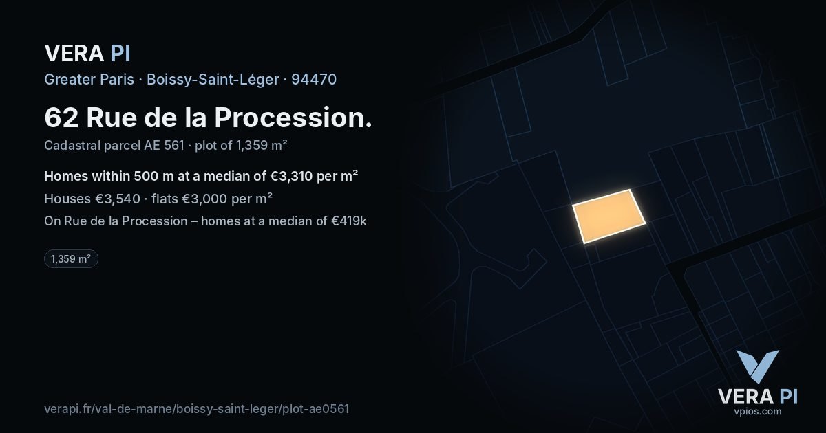 62 Rue de la Procession, Boissy-Saint-Léger at night – the plot lit, the parcels around coloured by the prices near them