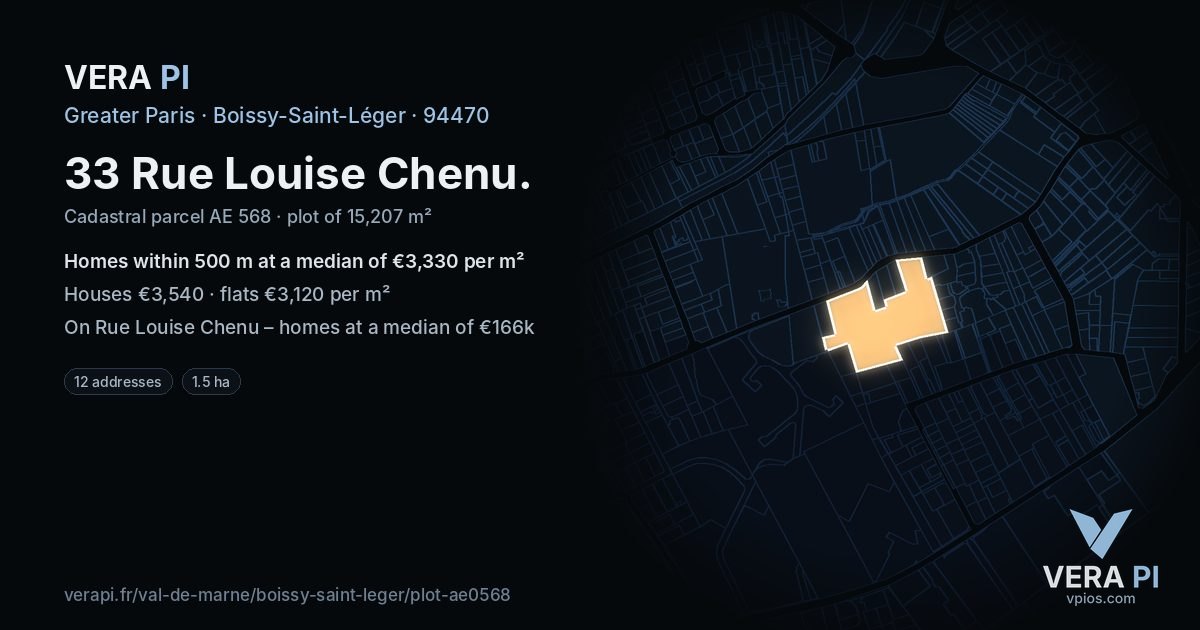 33 Rue Louise Chenu, Boissy-Saint-Léger at night – the plot lit, the parcels around coloured by the prices near them