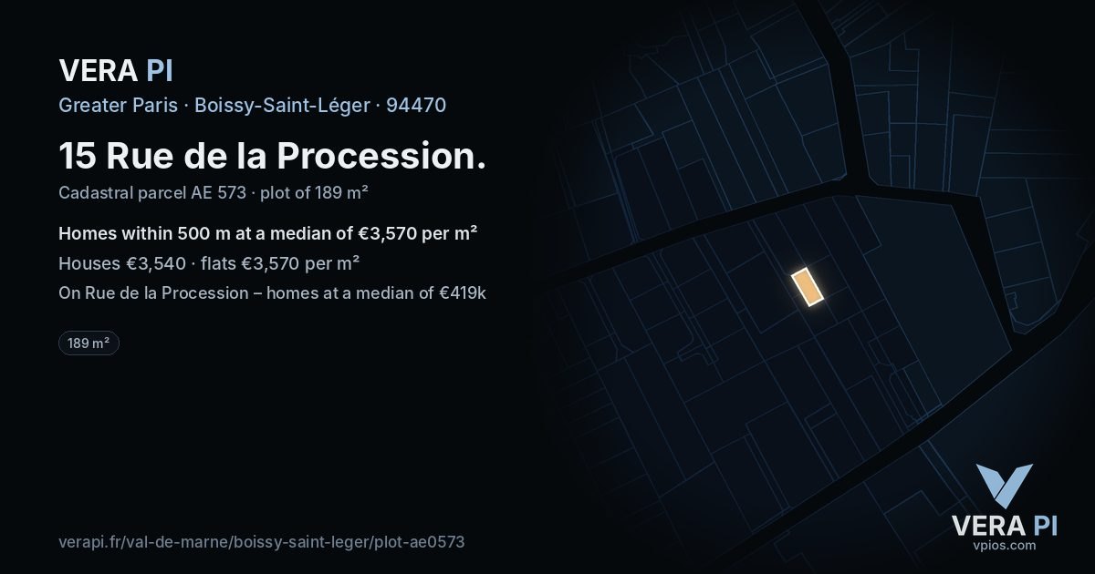 15 Rue de la Procession, Boissy-Saint-Léger at night – the plot lit, the parcels around coloured by the prices near them