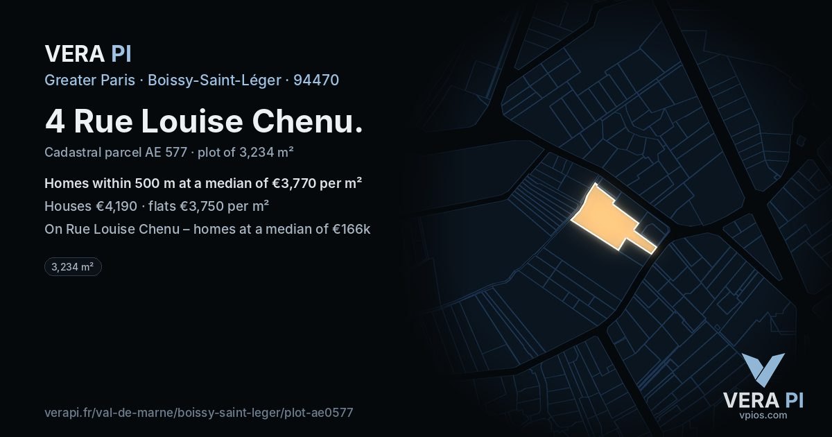 4 Rue Louise Chenu, Boissy-Saint-Léger at night – the plot lit, the parcels around coloured by the prices near them