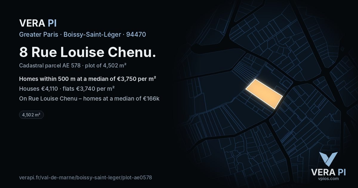 8 Rue Louise Chenu, Boissy-Saint-Léger at night – the plot lit, the parcels around coloured by the prices near them