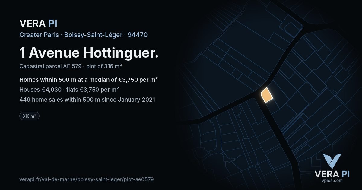 1 Avenue Hottinguer, Boissy-Saint-Léger at night – the plot lit, the parcels around coloured by the prices near them