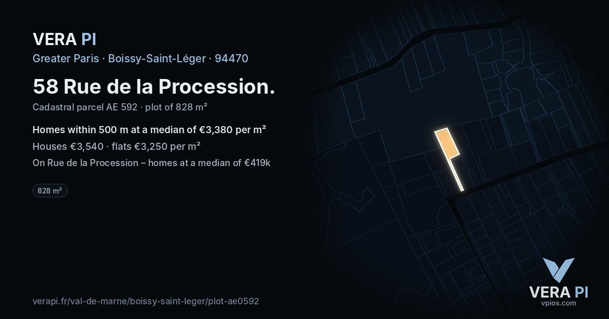 58 Rue de la Procession, Boissy-Saint-Léger at night – the plot lit, the parcels around coloured by the prices near them