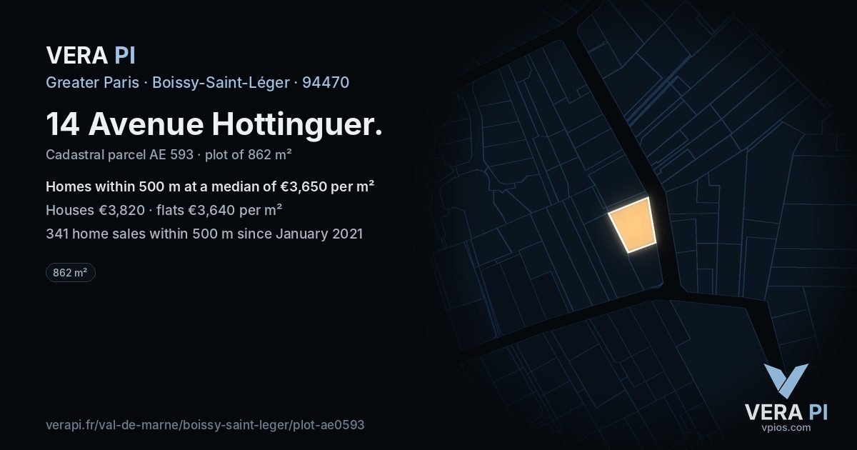 14 Avenue Hottinguer, Boissy-Saint-Léger at night – the plot lit, the parcels around coloured by the prices near them