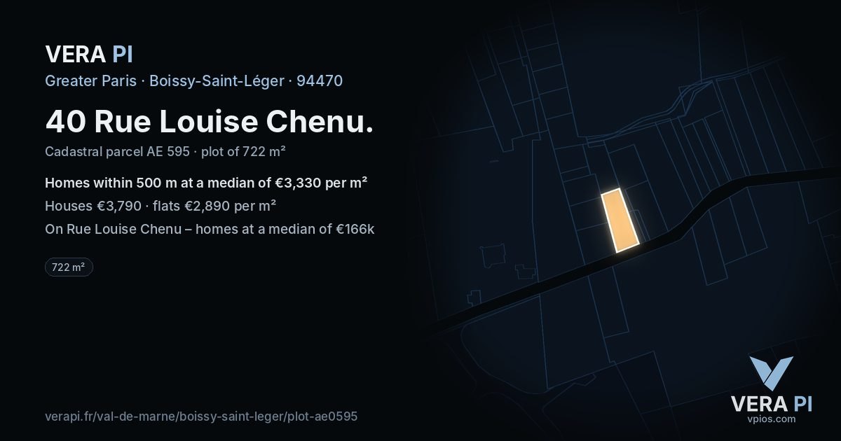 40 Rue Louise Chenu, Boissy-Saint-Léger at night – the plot lit, the parcels around coloured by the prices near them