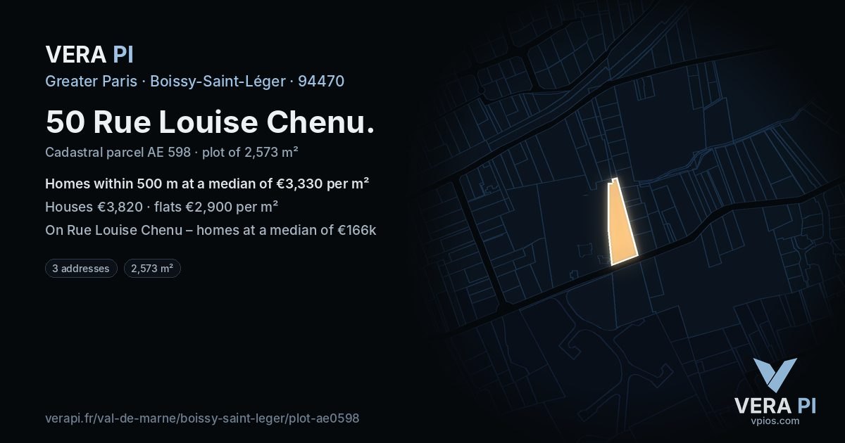50 Rue Louise Chenu, Boissy-Saint-Léger at night – the plot lit, the parcels around coloured by the prices near them