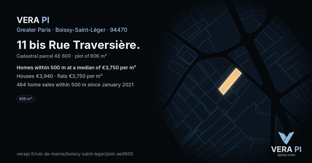 11 bis Rue Traversière, Boissy-Saint-Léger at night – the plot lit, the parcels around coloured by the prices near them