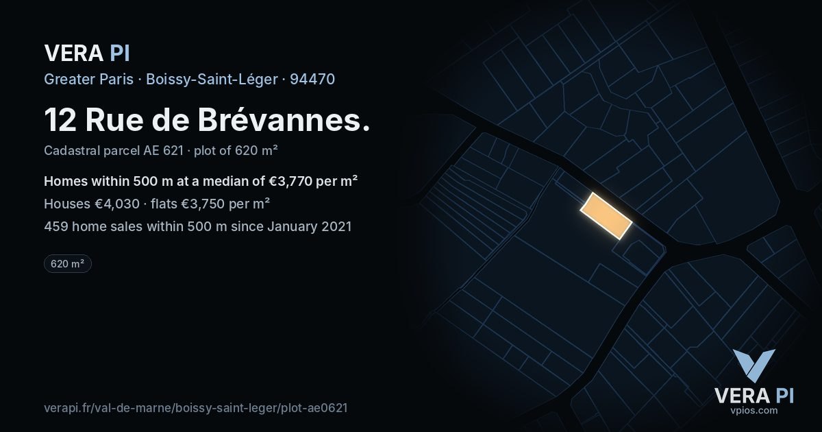 12 Rue de Brévannes, Boissy-Saint-Léger at night – the plot lit, the parcels around coloured by the prices near them