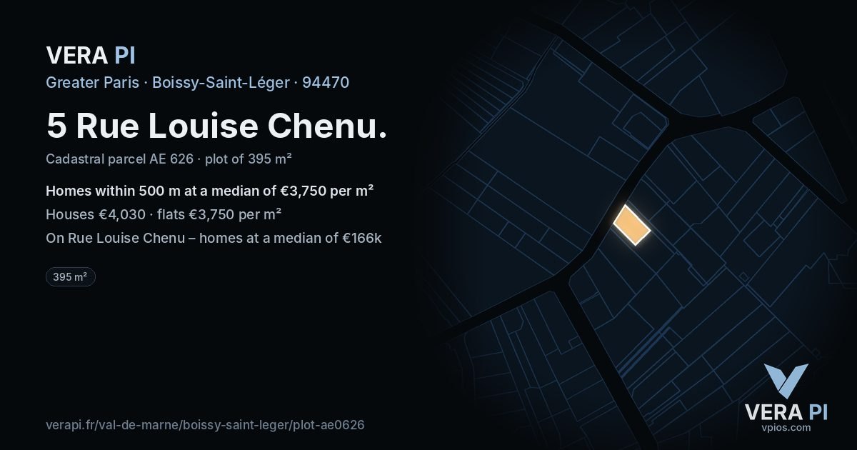 5 Rue Louise Chenu, Boissy-Saint-Léger at night – the plot lit, the parcels around coloured by the prices near them