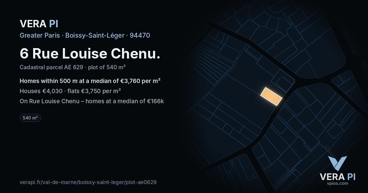 6 Rue Louise Chenu, Boissy-Saint-Léger at night – the plot lit, the parcels around coloured by the prices near them