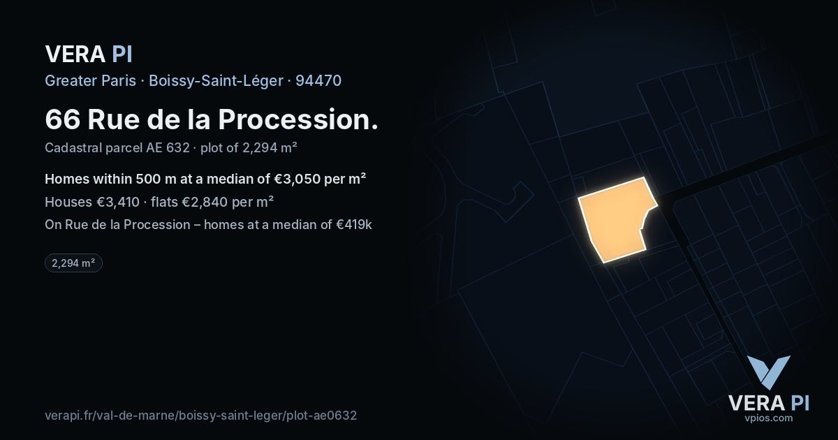 66 Rue de la Procession, Boissy-Saint-Léger at night – the plot lit, the parcels around coloured by the prices near them