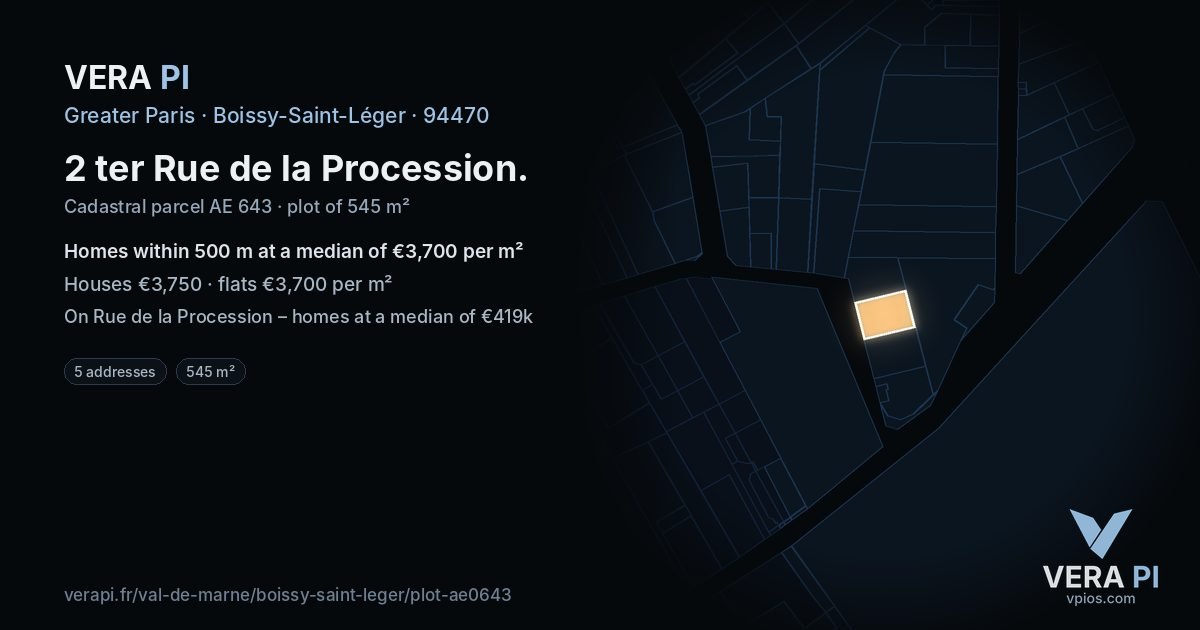2 ter Rue de la Procession, Boissy-Saint-Léger at night – the plot lit, the parcels around coloured by the prices near them