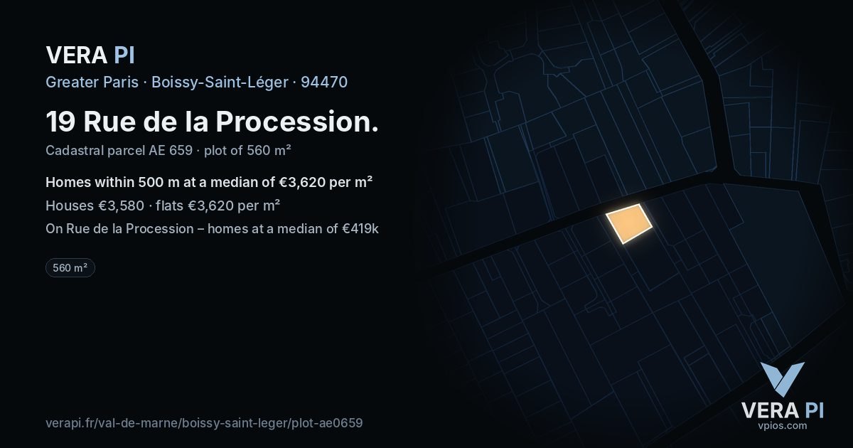 19 Rue de la Procession, Boissy-Saint-Léger at night – the plot lit, the parcels around coloured by the prices near them